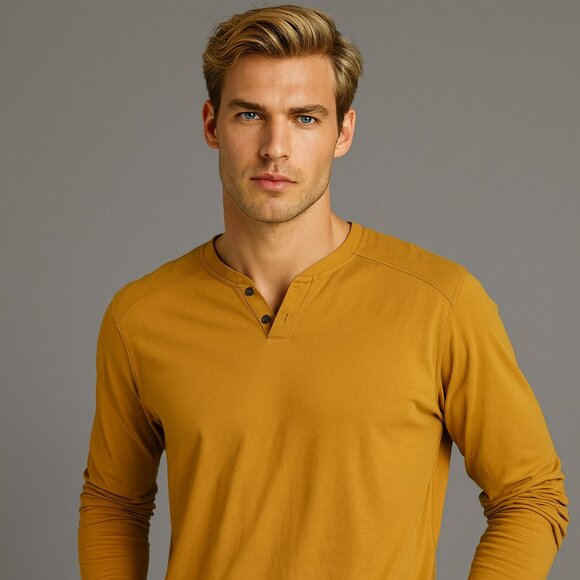 Kenneth Cole Reaction Large Gold Long Sleeve Henley Shirt NWT Preppy Casual Y2K - Picture 1 of 6